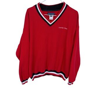 Vintage 80s 90s Swingster V-Neck Sweater XL Mens Red Embroidered Cambridge Diner